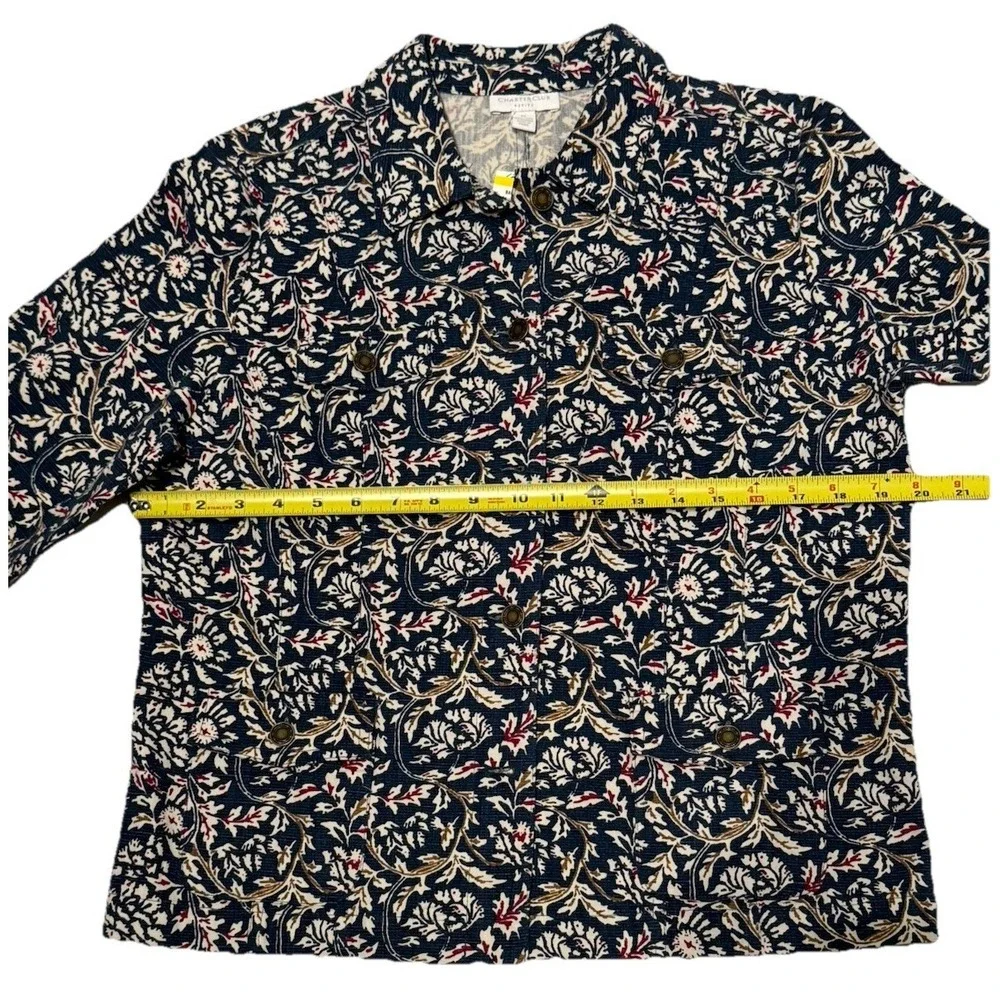 Charter Club Denim Jacket Floral Print Button Up Style Cotton Blend Size PM NWT - Picture 4 of 9